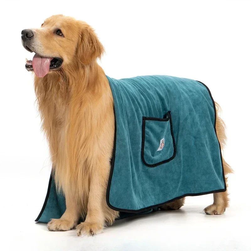 KFX-6411709 Quick-Dry Dog Bathrobe Towel with Pocket - Absorbent Cleaning Glove Style for Pets