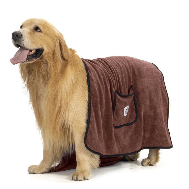 KFX-6411709 Quick-Dry Dog Bathrobe Towel with Pocket - Absorbent Cleaning Glove Style for Pets