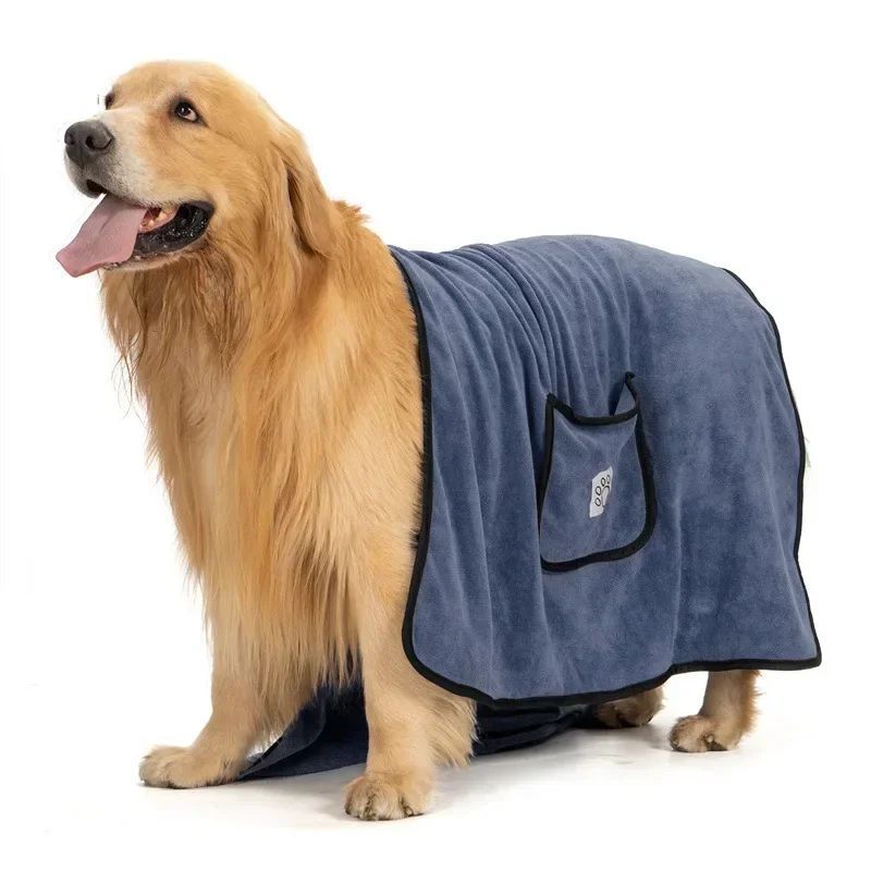 KFX-6411709 Quick-Dry Dog Bathrobe Towel with Pocket - Absorbent Cleaning Glove Style for Pets