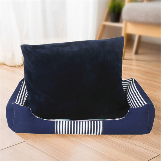KFX-6412093 Removable and Washable Canvas Pet Nest for All Seasons - Available in Dark Blue, Gray, Brown, and Red, Sizes 50CM, 70CM, 90CM