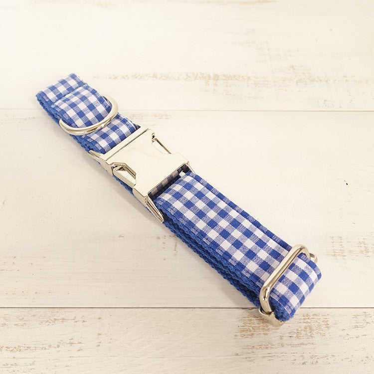 KFX-6414013 Blue Plaid Polyester Fiber Dog Collar for Comfort and Style