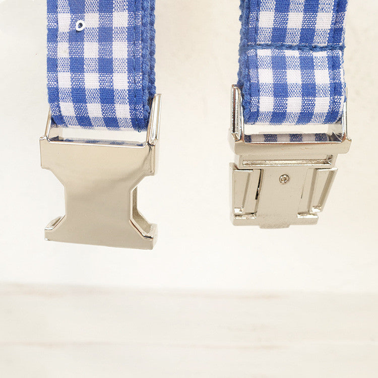 KFX-6414013 Blue Plaid Polyester Fiber Dog Collar for Comfort and Style