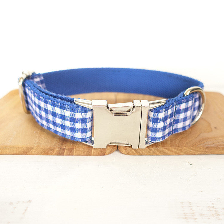 KFX-6414013 Blue Plaid Polyester Fiber Dog Collar for Comfort and Style