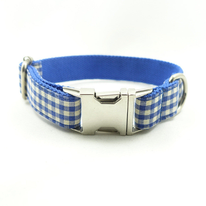 KFX-6414013 Blue Plaid Polyester Fiber Dog Collar for Comfort and Style