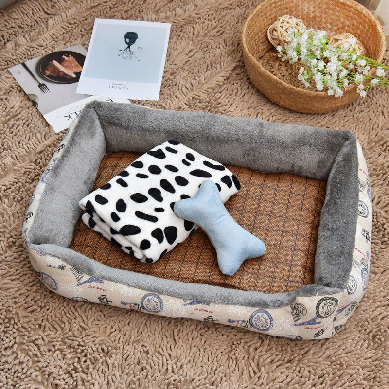KFX-6416061 Cozy Pet Bed for All Dog Sizes in Soft Cloth – Available in Brown, Gray, Pink, and Beige