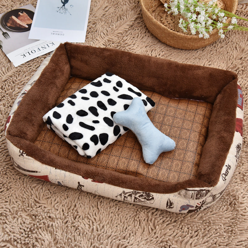 KFX-6416061 Cozy Pet Bed for All Dog Sizes in Soft Cloth – Available in Brown, Gray, Pink, and Beige