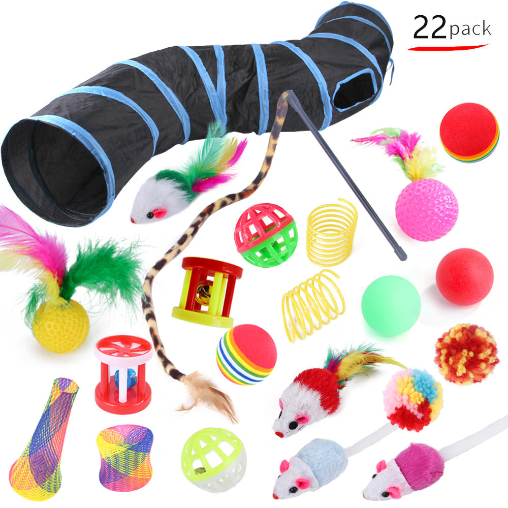KFX-6417085 22-Piece Interactive Cat Toy Set with Tunnel and Assorted Accessories