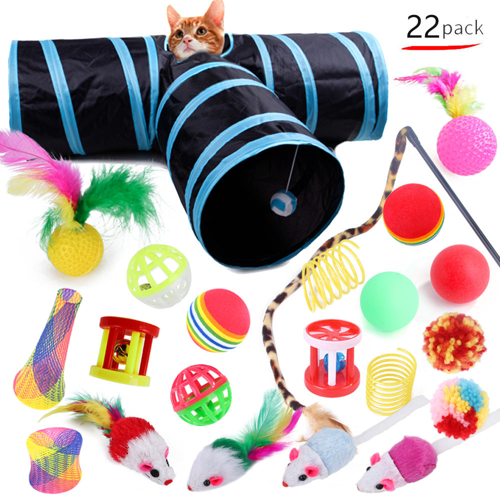 KFX-6417085 22-Piece Interactive Cat Toy Set with Tunnel and Assorted Accessories