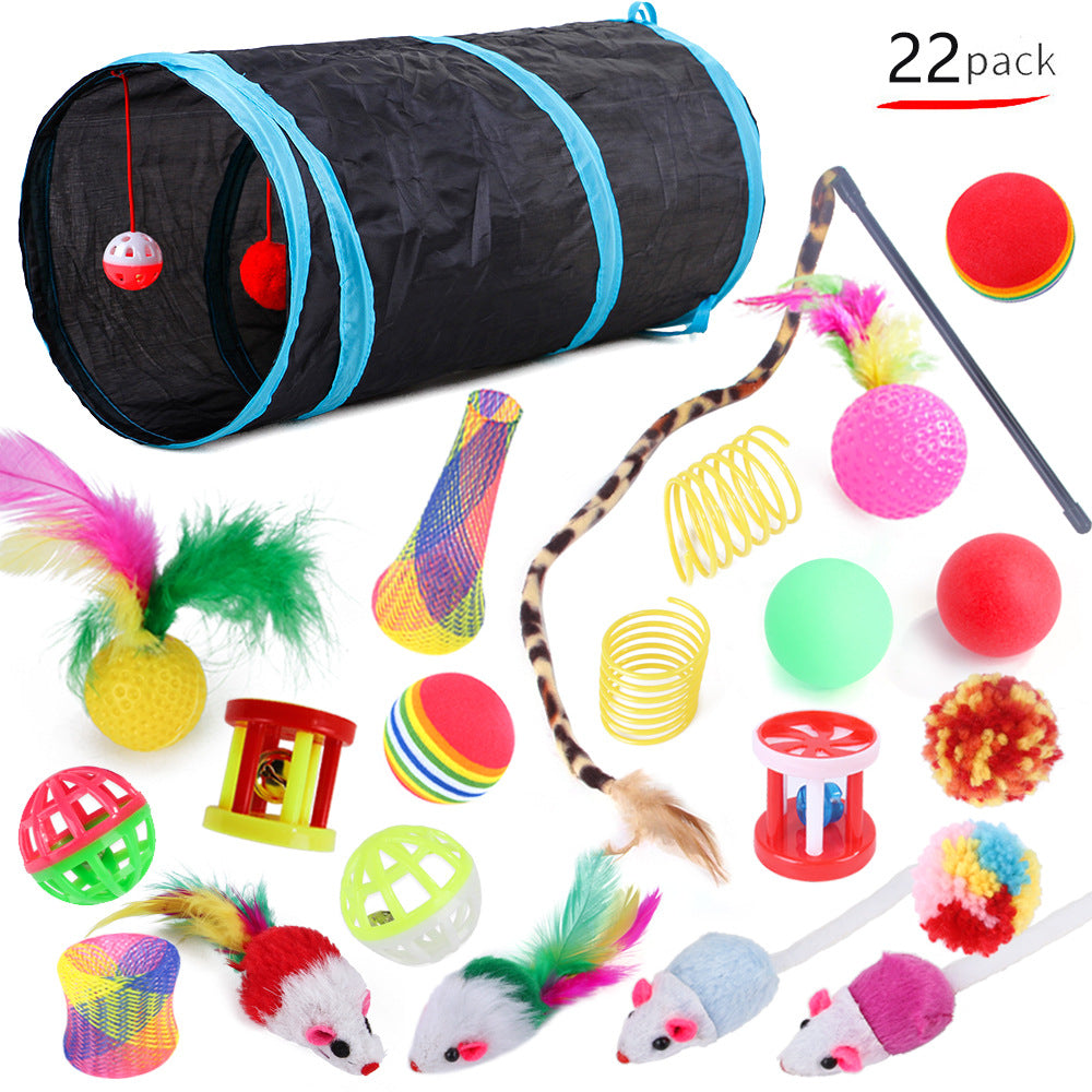 KFX-6417085 22-Piece Interactive Cat Toy Set with Tunnel and Assorted Accessories