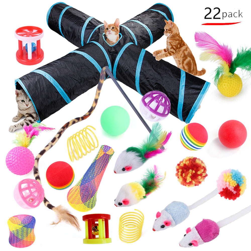 KFX-6417085 22-Piece Interactive Cat Toy Set with Tunnel and Assorted Accessories