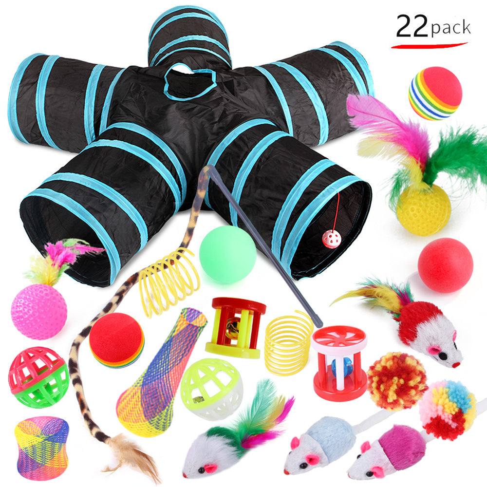 KFX-6417085 22-Piece Interactive Cat Toy Set with Tunnel and Assorted Accessories