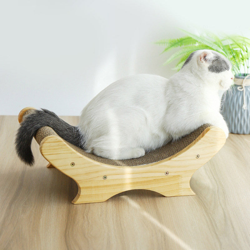 KFX-6417981 U-Shaped Corrugated Cat Scratcher with Pine Wood Base and Catnip Feature