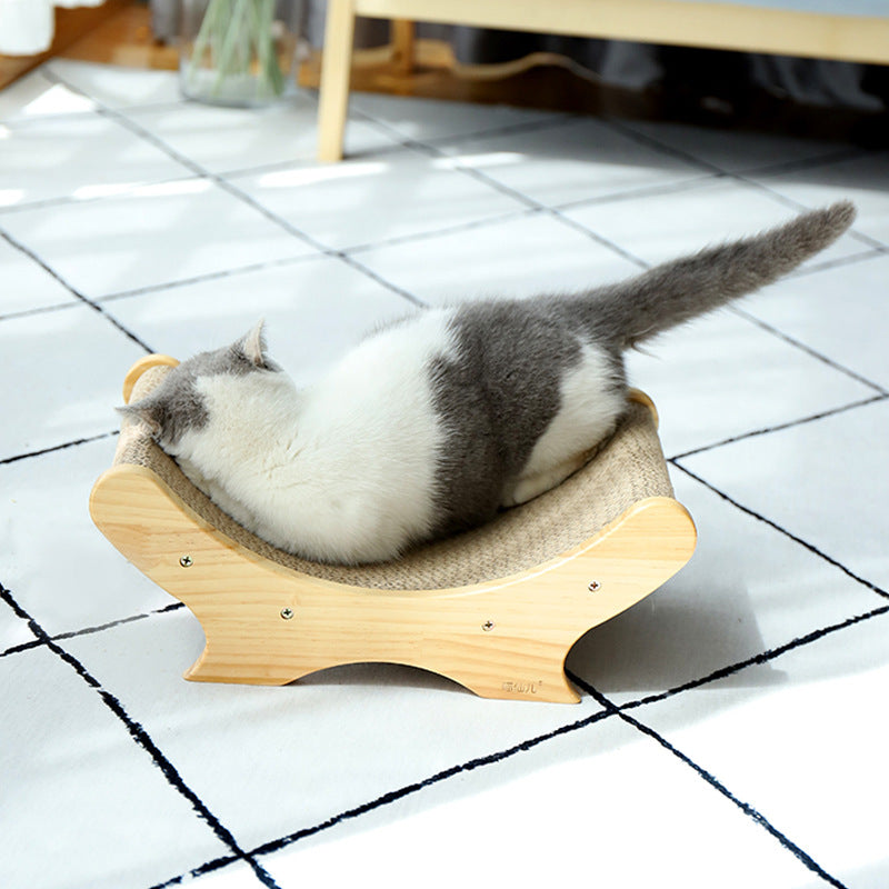 KFX-6417981 U-Shaped Corrugated Cat Scratcher with Pine Wood Base and Catnip Feature