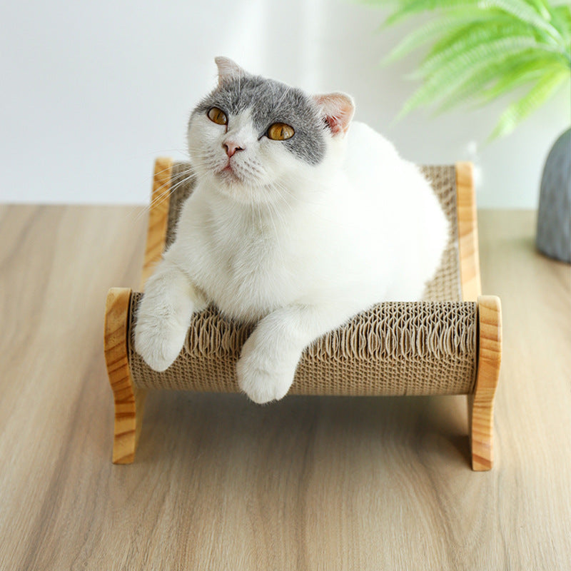 KFX-6417981 U-Shaped Corrugated Cat Scratcher with Pine Wood Base and Catnip Feature