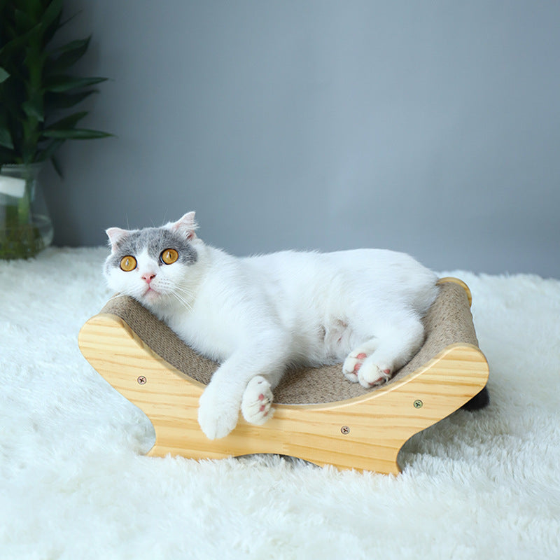 KFX-6417981 U-Shaped Corrugated Cat Scratcher with Pine Wood Base and Catnip Feature