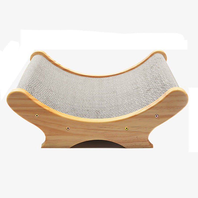 KFX-6417981 U-Shaped Corrugated Cat Scratcher with Pine Wood Base and Catnip Feature