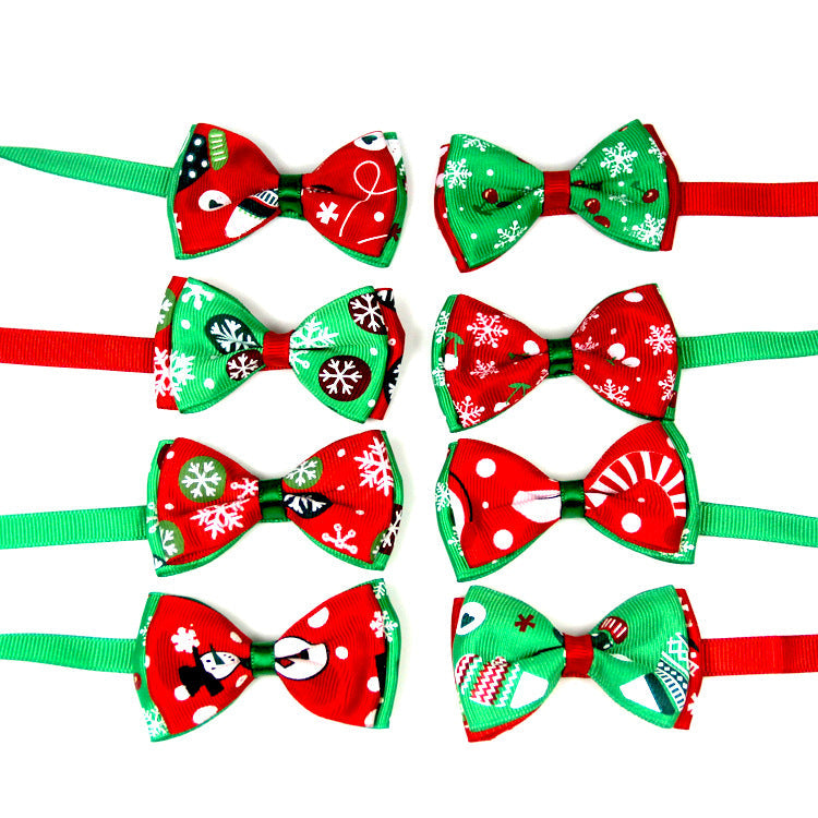 KFX-6420029 Handmade Christmas Pet Bow Tie for Dogs and Cats - Adjustable Neck Size, 8.5cm Bow, 9 Color Options
