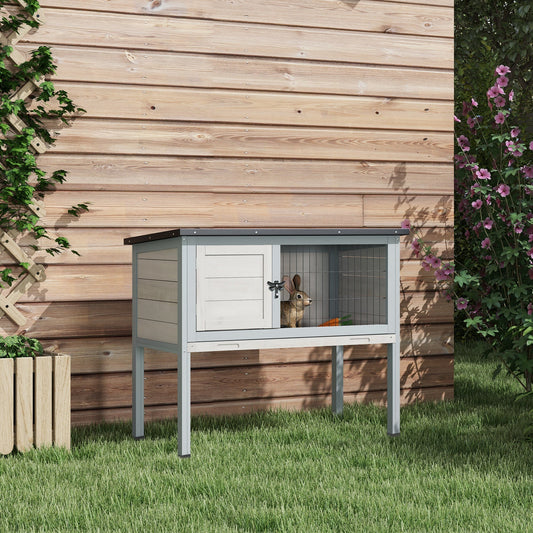 KFX-6421437 Compact Elevated Rabbit Hutch with Asphalt Roof and Removable Tray for Easy Cleaning