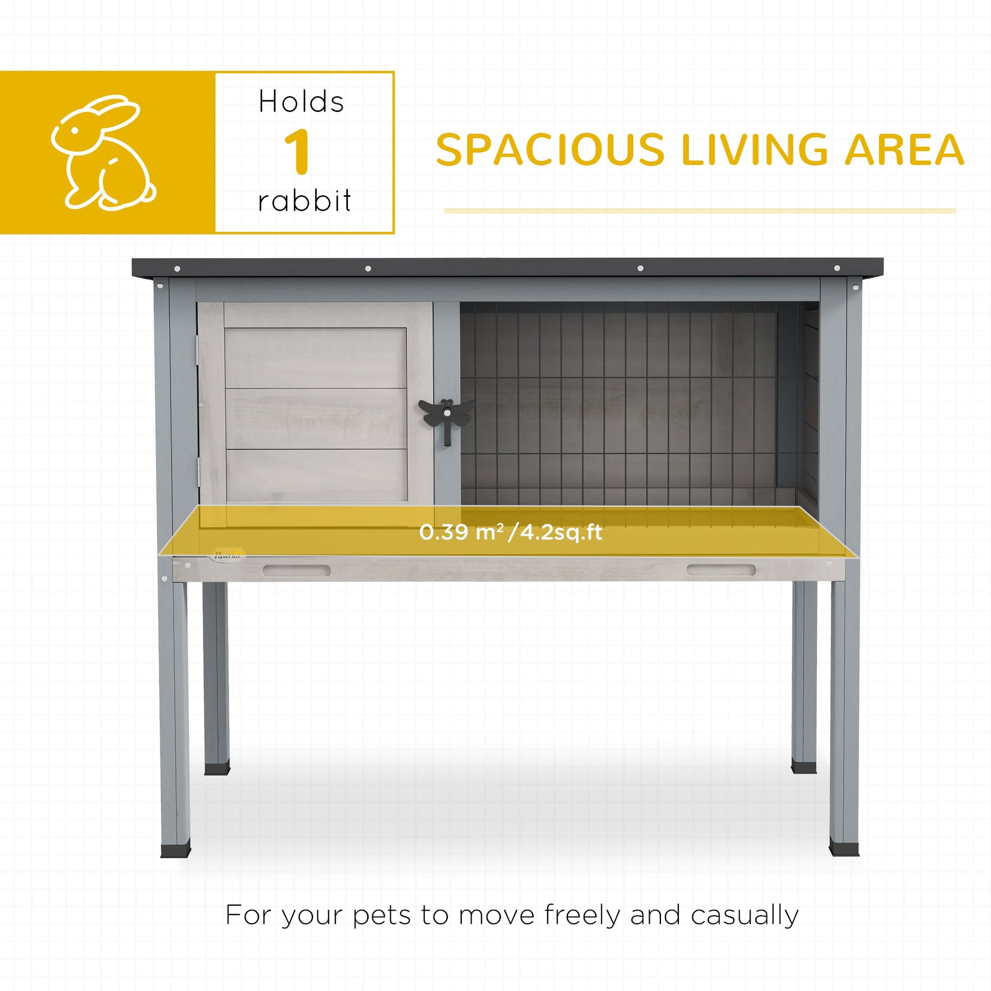 KFX-6421437 Compact Elevated Rabbit Hutch with Asphalt Roof and Removable Tray for Easy Cleaning