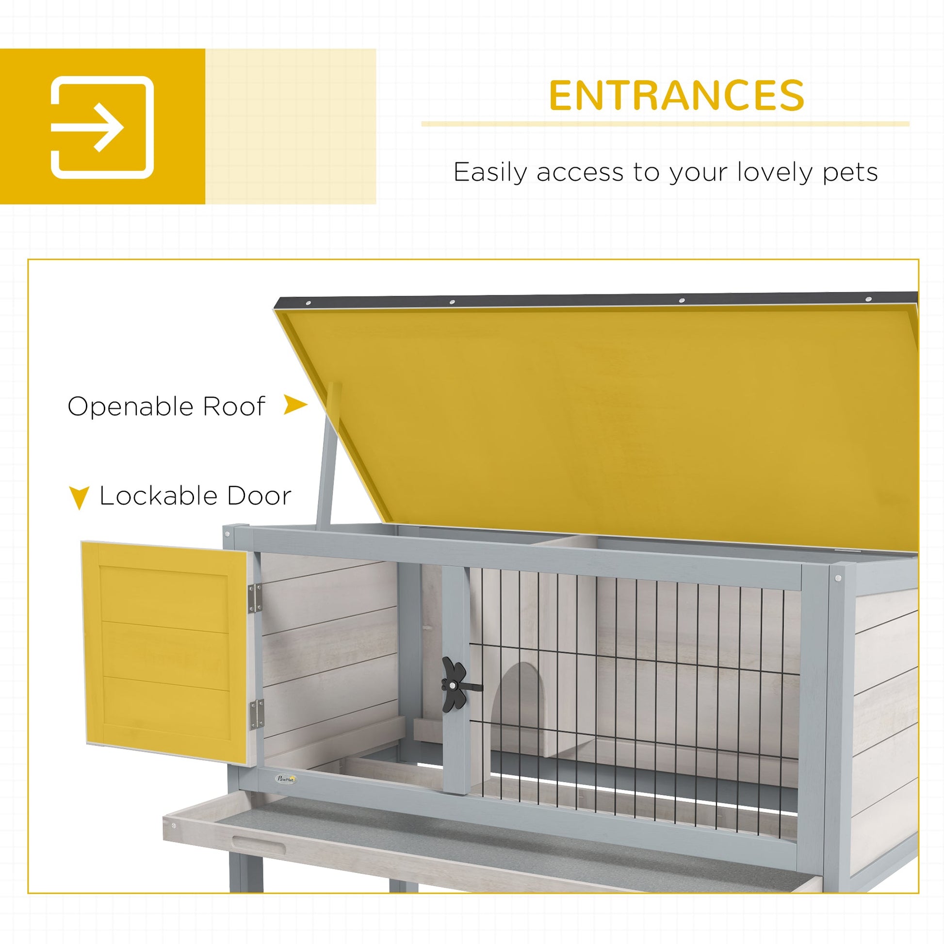 KFX-6421437 Compact Elevated Rabbit Hutch with Asphalt Roof and Removable Tray for Easy Cleaning