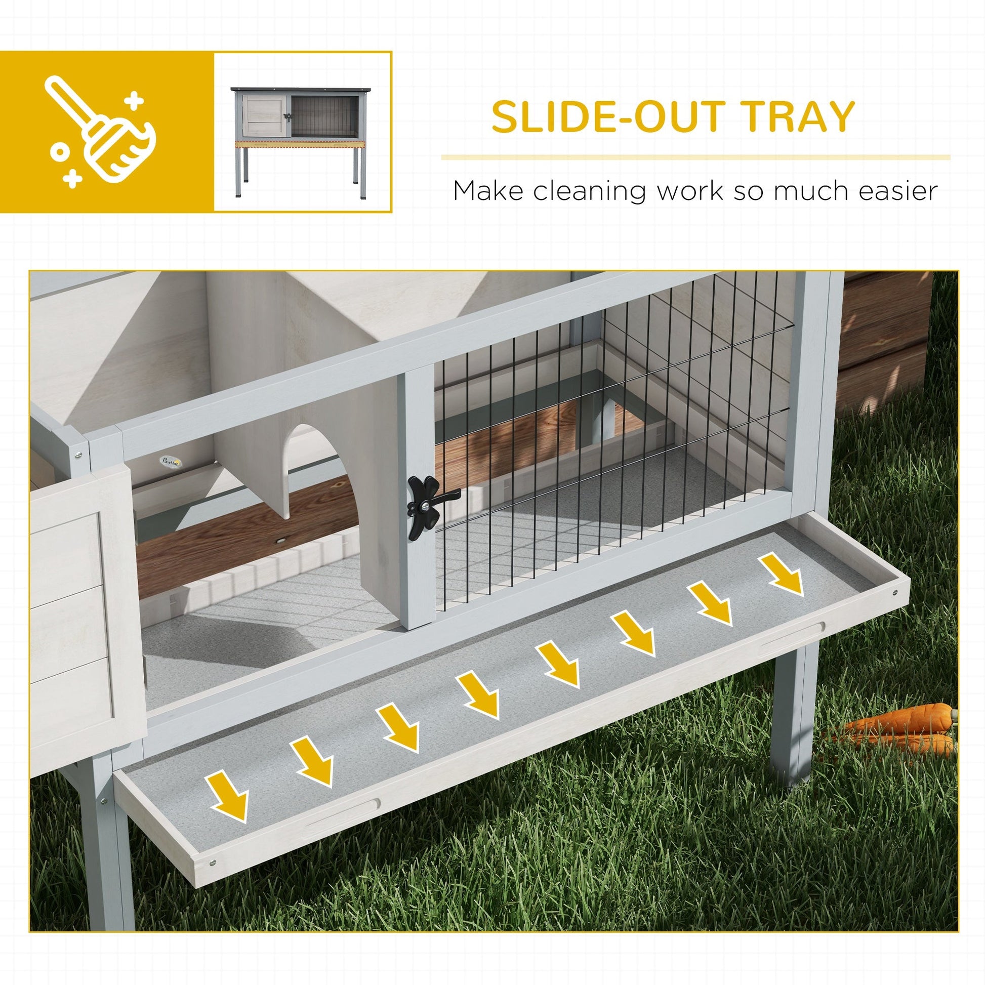 KFX-6421437 Compact Elevated Rabbit Hutch with Asphalt Roof and Removable Tray for Easy Cleaning
