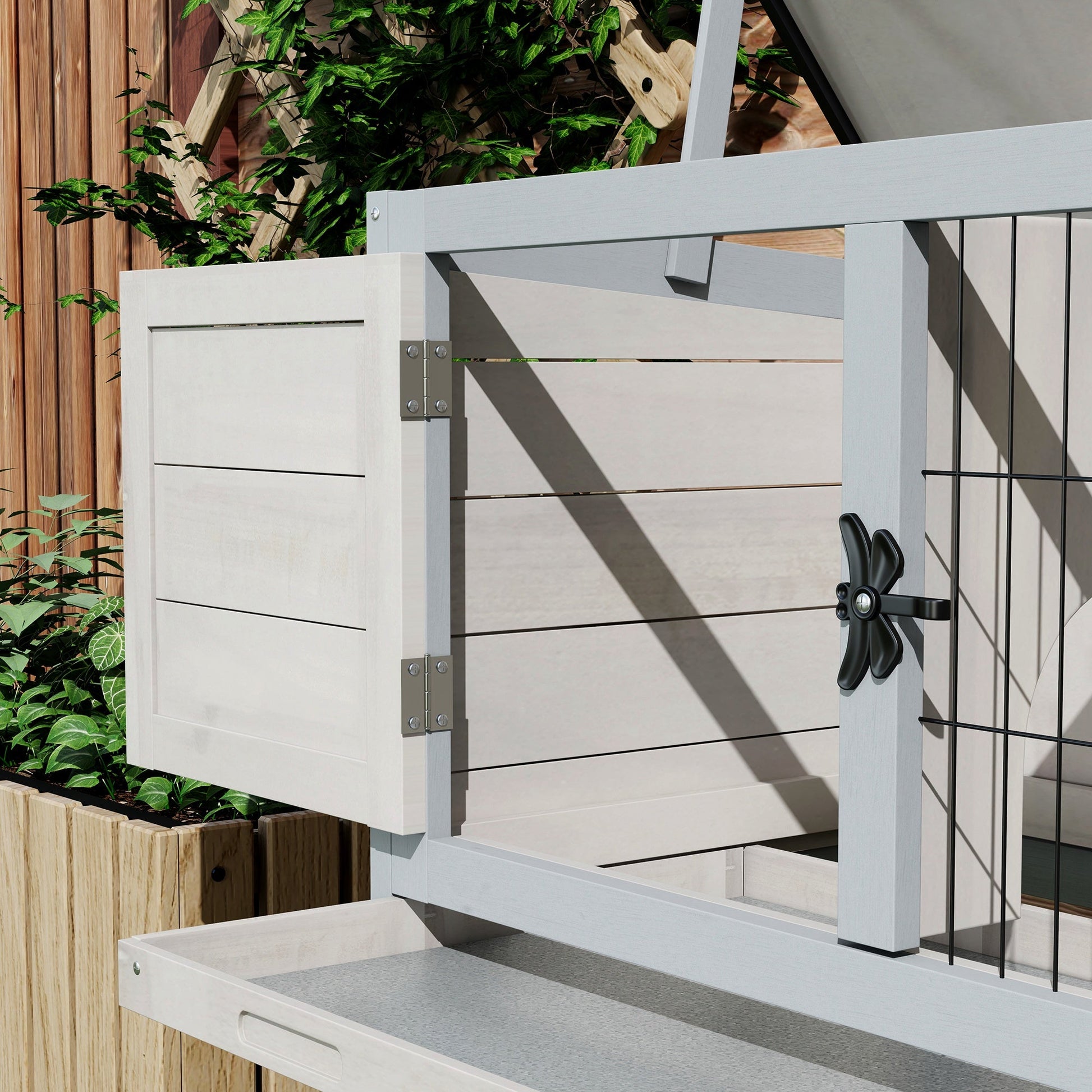 KFX-6421437 Compact Elevated Rabbit Hutch with Asphalt Roof and Removable Tray for Easy Cleaning