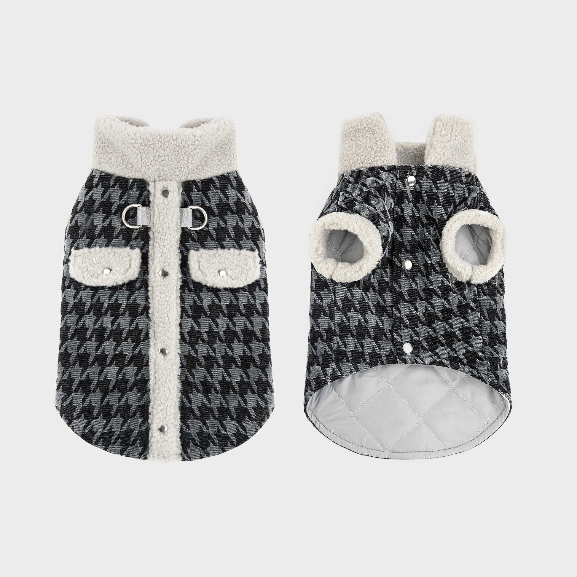 KFX-6423357 Houndstooth Cotton-Padded Jacket for Small Dogs - Warm and Cozy Pet Apparel