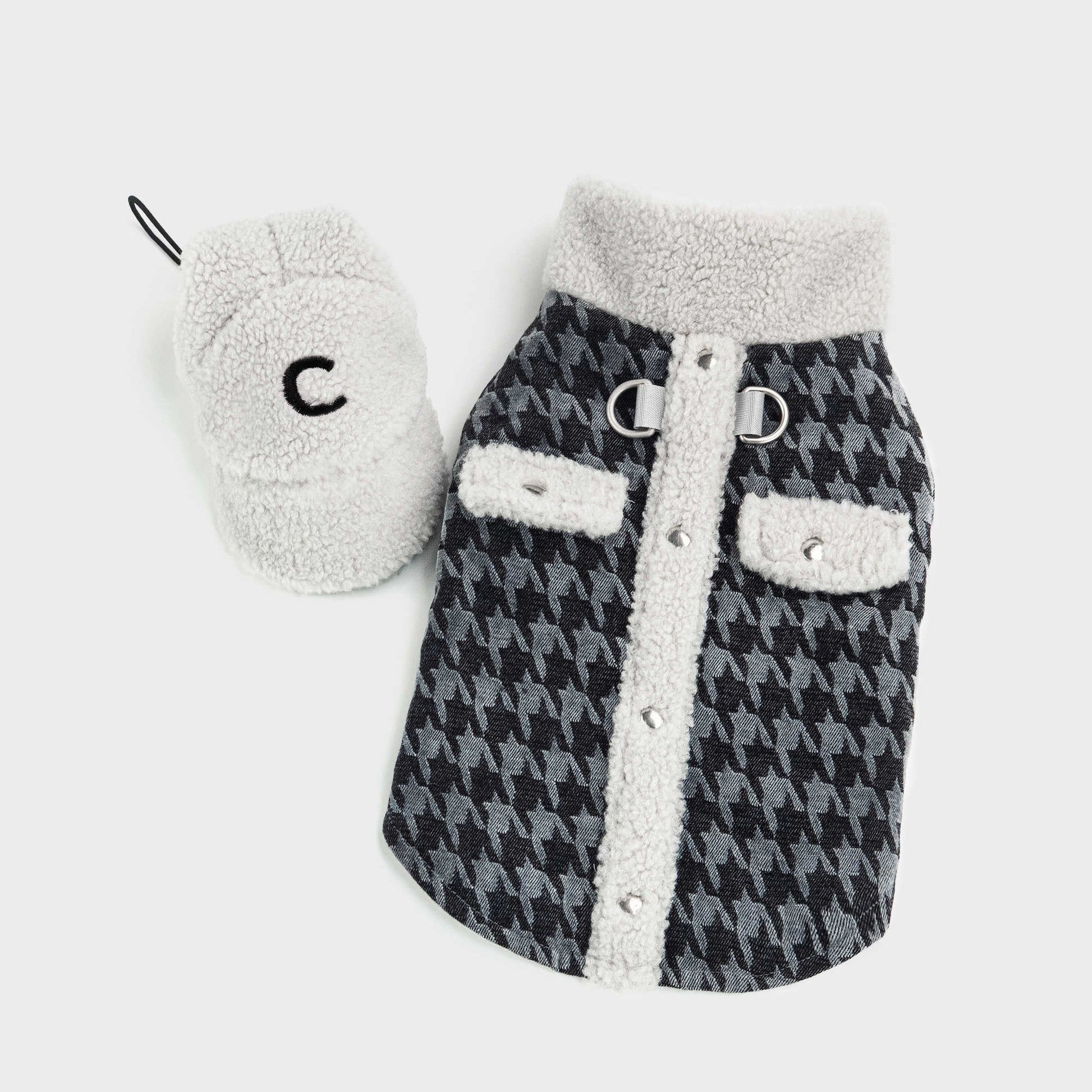 KFX-6423357 Houndstooth Cotton-Padded Jacket for Small Dogs - Warm and Cozy Pet Apparel