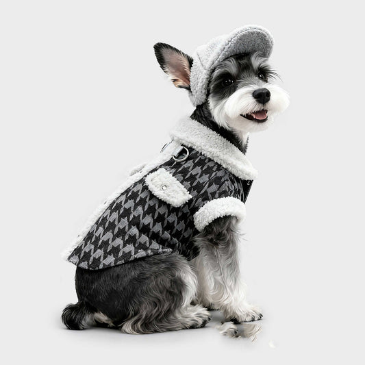 KFX-6423357 Houndstooth Cotton-Padded Jacket for Small Dogs - Warm and Cozy Pet Apparel