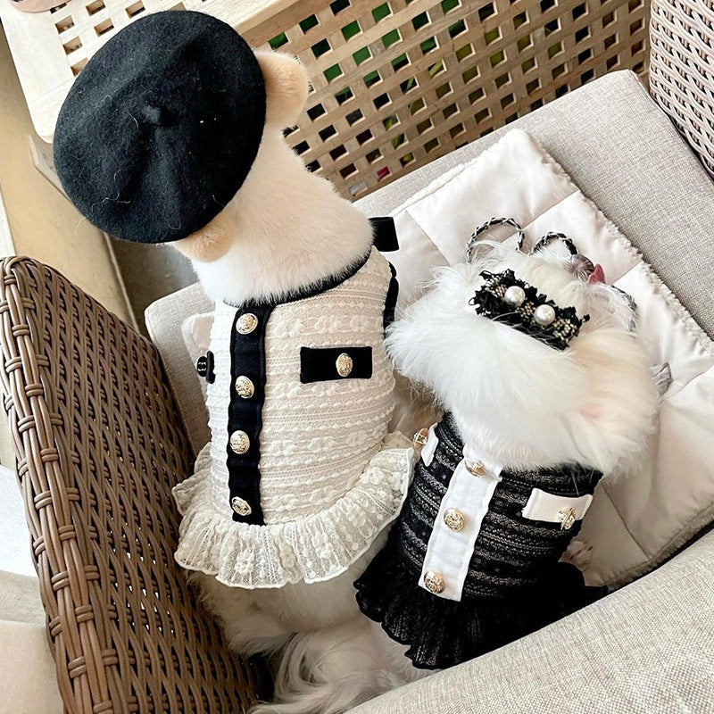 KFX-6425917 Classic Pet Skirt for Small Dogs - Summer Fashion in White and Black, Available in Various Sizes