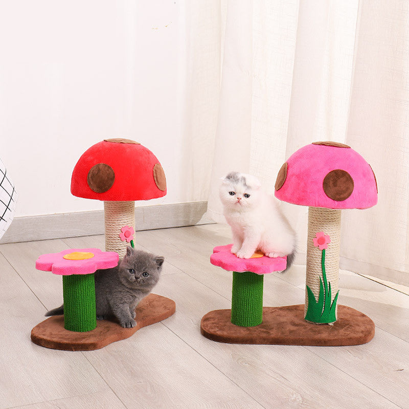 KFX-6426813 Mushroom Climbing Frame for Cats - Sisal, Wood, and Flannel Cat Toy