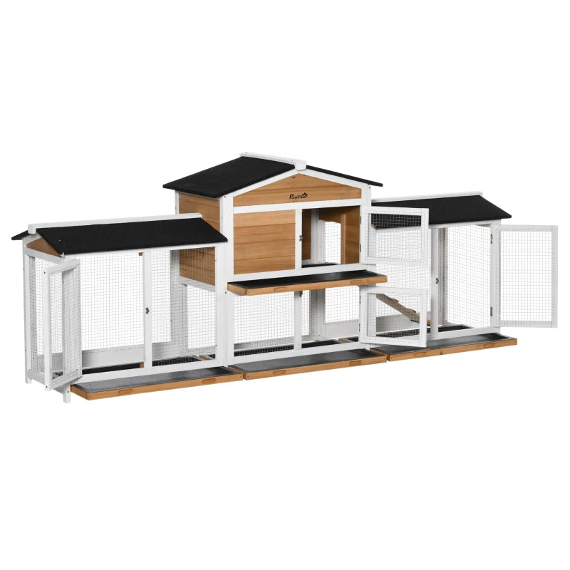 KFX-6427197 Spacious Wooden Rabbit Hutch with Double-Side Run, Leak-Proof Tray, and Ramp for Small Animals
