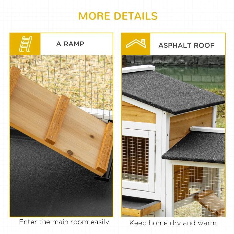 KFX-6427197 Spacious Wooden Rabbit Hutch with Double-Side Run, Leak-Proof Tray, and Ramp for Small Animals