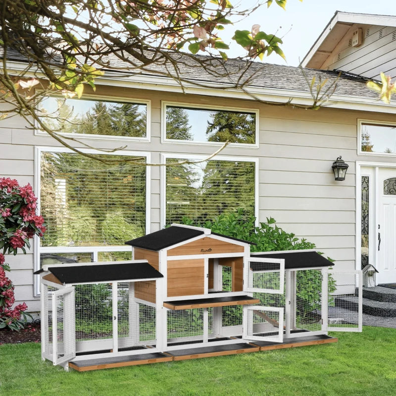 KFX-6427197 Spacious Wooden Rabbit Hutch with Double-Side Run, Leak-Proof Tray, and Ramp for Small Animals