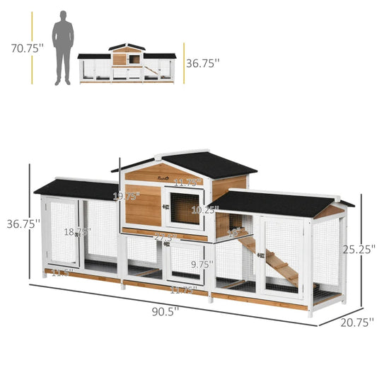 KFX-6427197 Spacious Wooden Rabbit Hutch with Double-Side Run, Leak-Proof Tray, and Ramp for Small Animals