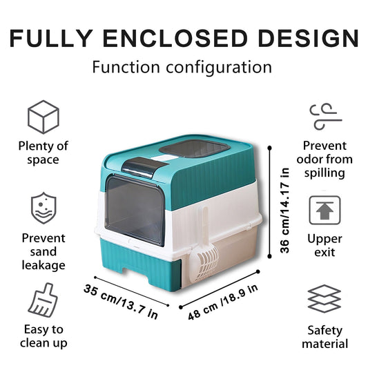 KFX-6428989 Spacious Cat Litter Box with Pull-Out Design - Leak Proof and Odorless for Easy Cleaning