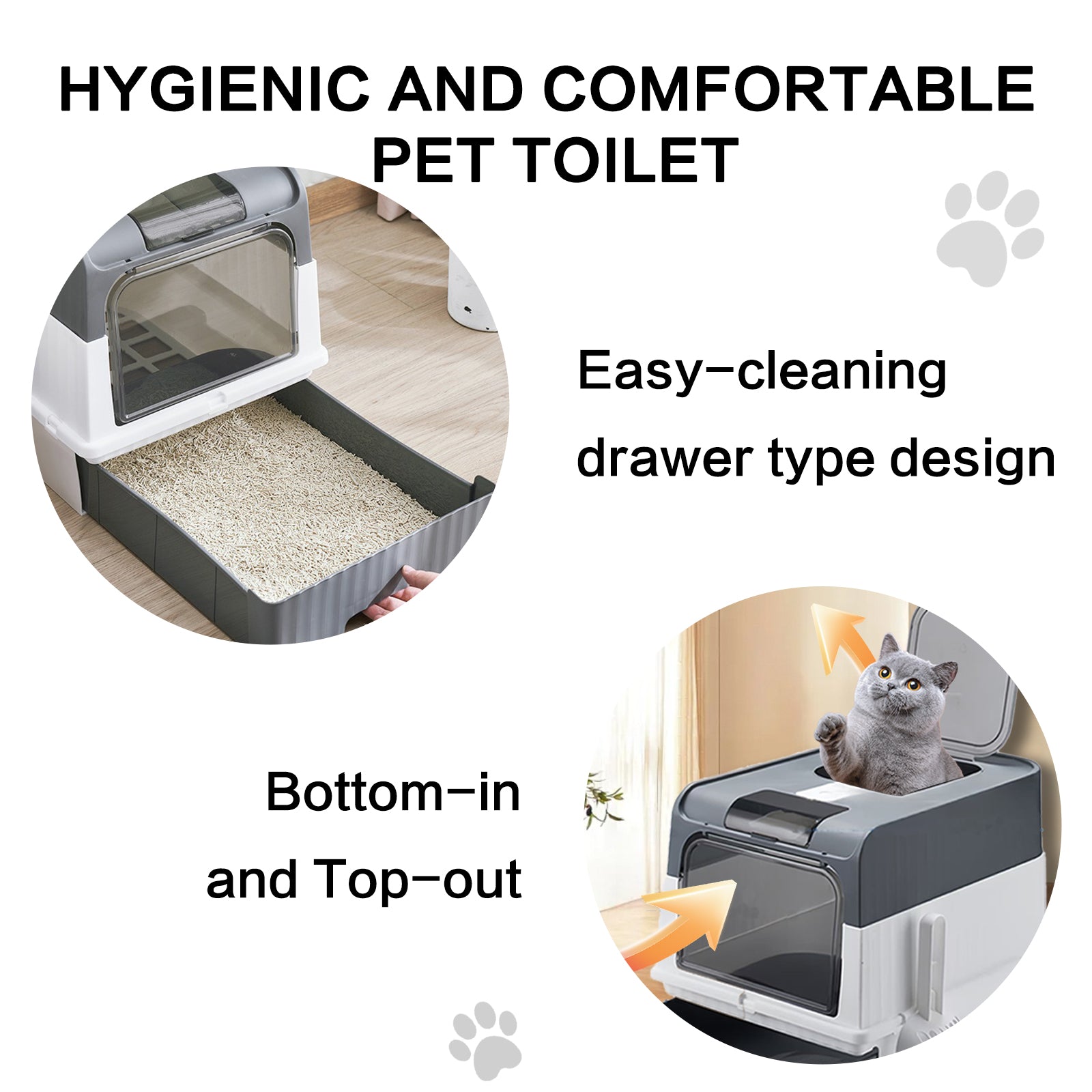 KFX-6428989 Spacious Cat Litter Box with Pull-Out Design - Leak Proof and Odorless for Easy Cleaning