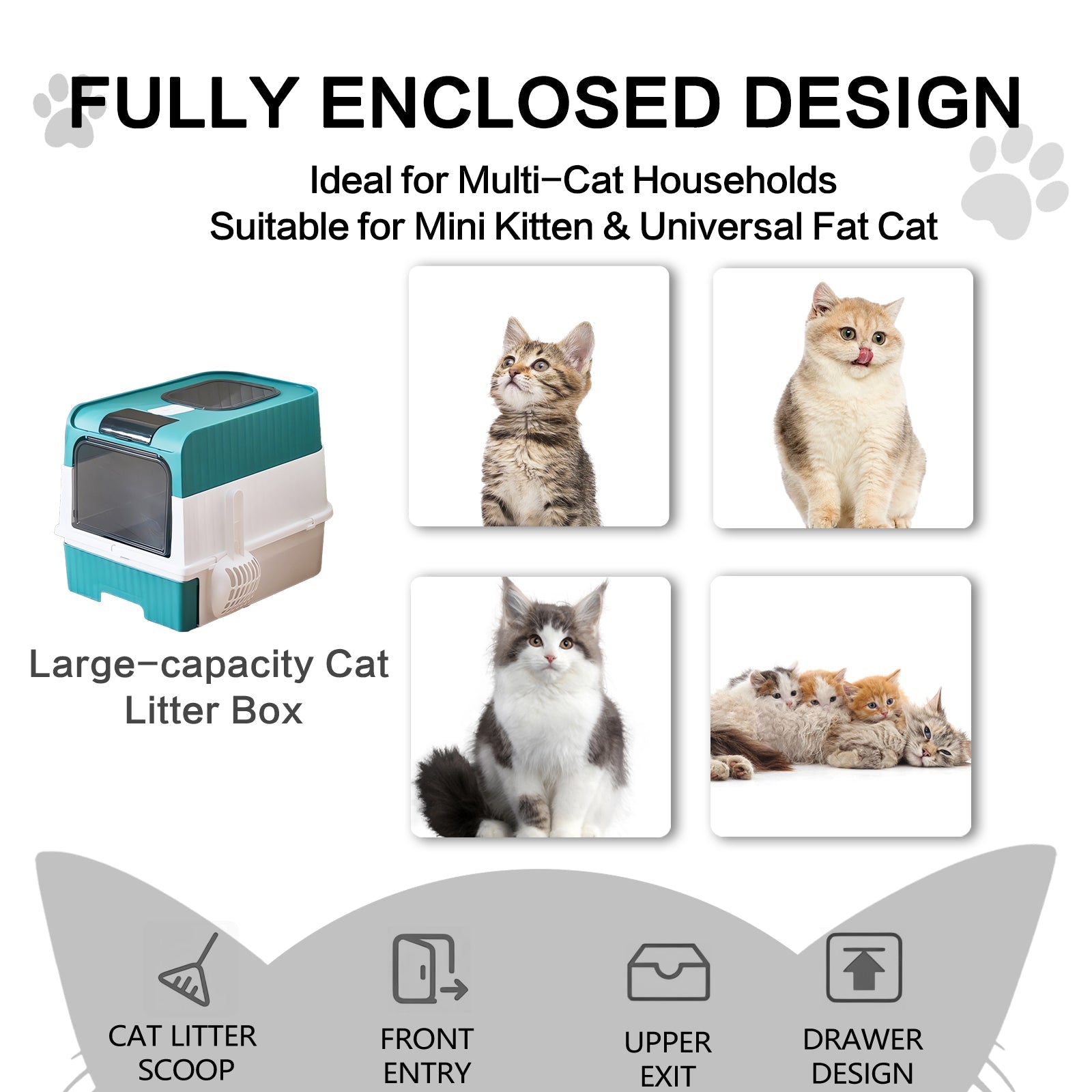 KFX-6428989 Spacious Cat Litter Box with Pull-Out Design - Leak Proof and Odorless for Easy Cleaning