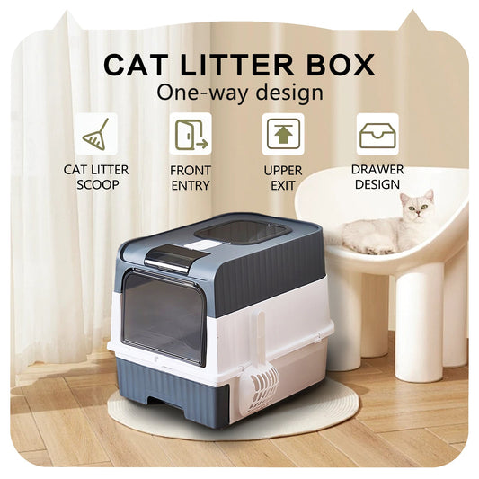 KFX-6428989 Spacious Cat Litter Box with Pull-Out Design - Leak Proof and Odorless for Easy Cleaning