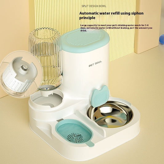 KFX-6429501 Automatic Cat Water Fountain with Integrated Double Stainless Steel Bowls - Available in Multiple Colors