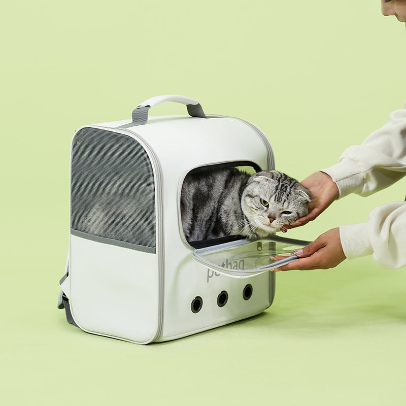 KFX-6429757 Expandable Large Capacity Cat Backpack with Transparent Window in Solid Color Nylon