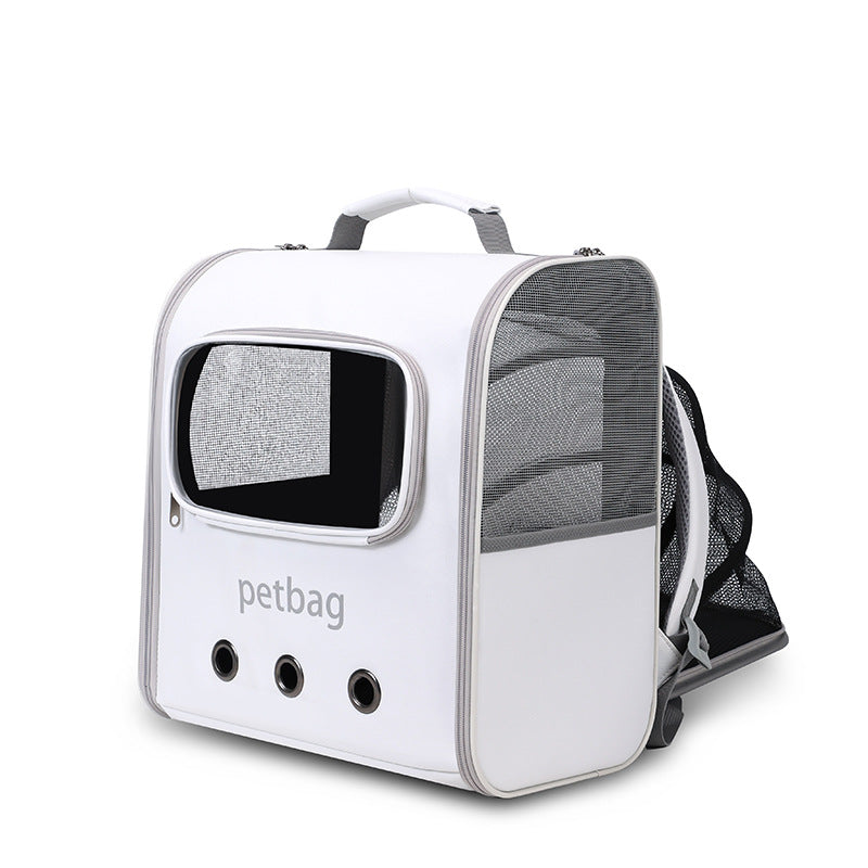 KFX-6429757 Expandable Large Capacity Cat Backpack with Transparent Window in Solid Color Nylon