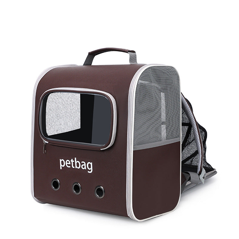 KFX-6429757 Expandable Large Capacity Cat Backpack with Transparent Window in Solid Color Nylon
