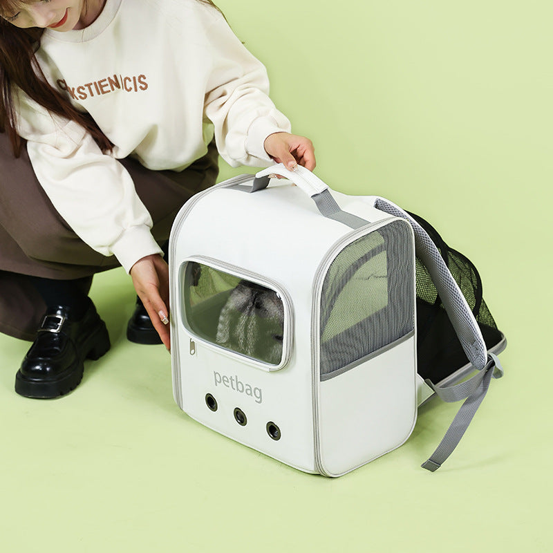 KFX-6429757 Expandable Large Capacity Cat Backpack with Transparent Window in Solid Color Nylon