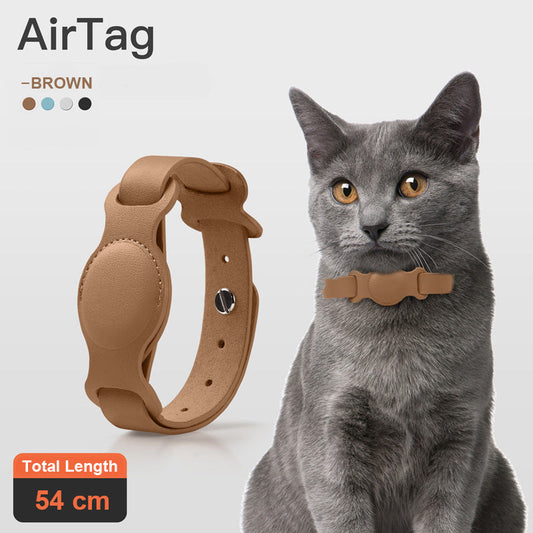 KFX-6431293 Pet Anti-Lost Leather Collar with Silicone Loop Holder for AirTag - Adjustable Size