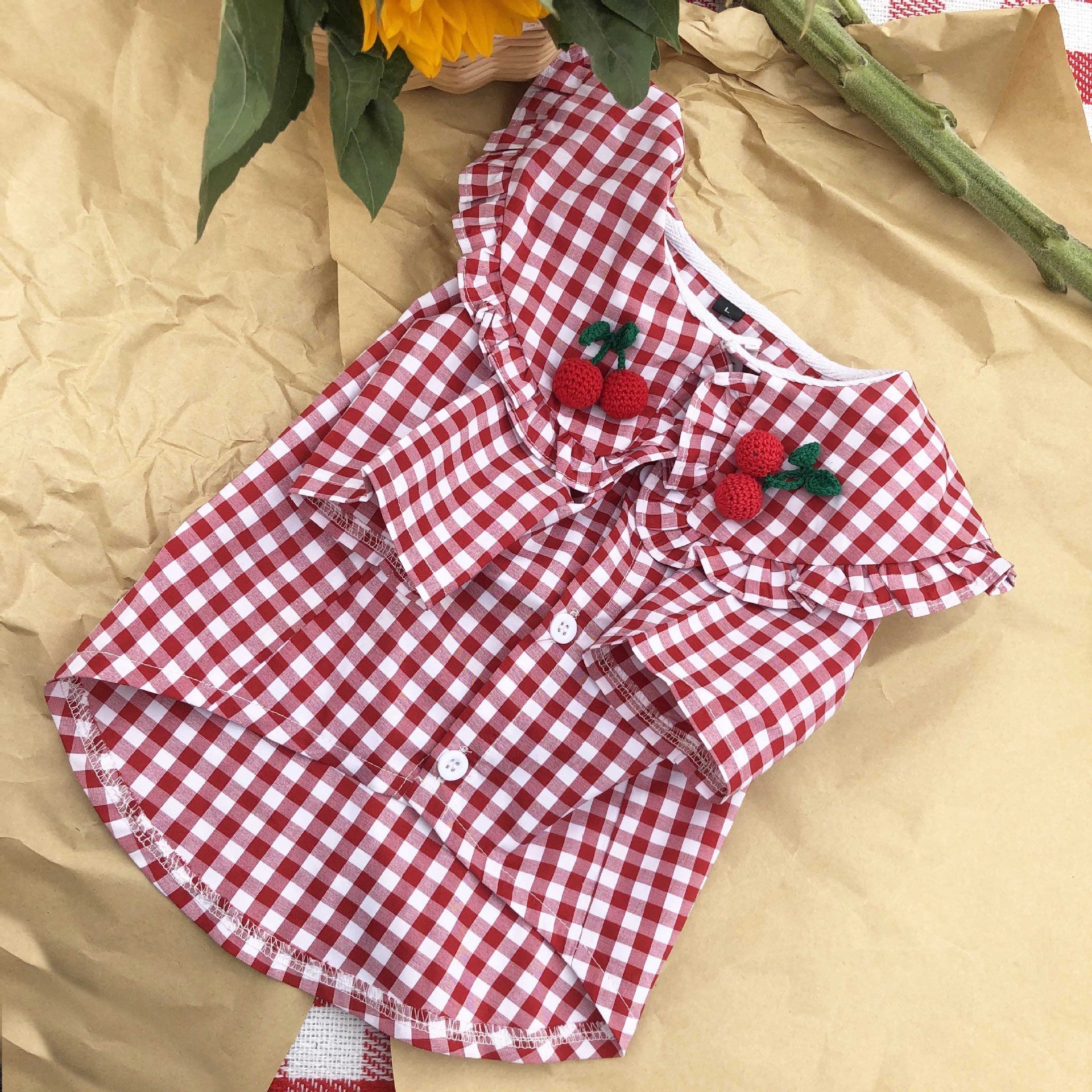 KFX-6431677 Checkered Cotton Summer Shirt for Small Dogs - Casual Outfit in Multiple Sizes