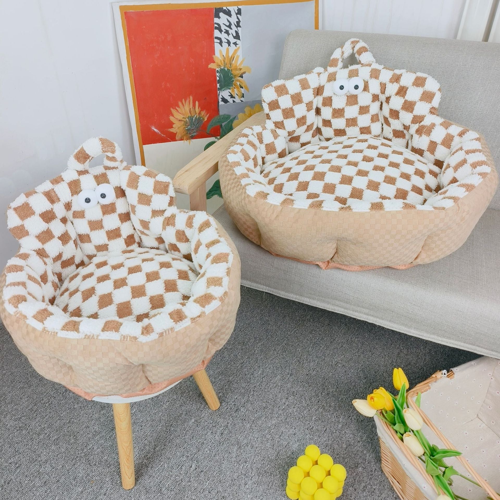KFX-6433341 Cozy Round Pet Bed for Dogs and Cats, Soft Multi-Season Design, 48cm & 60cm Sizes Available