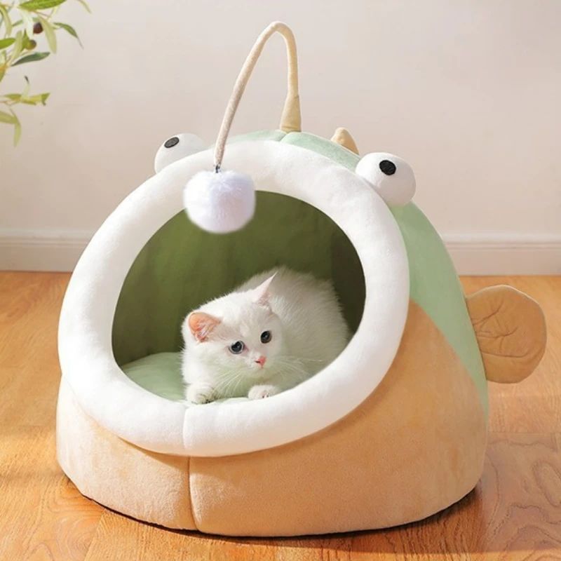 KFX-6439101 Winter Cat Nest Lantern House - Semi-closed Deerskin Velvet Small Dog Kennel for Cozy Comfort, Suitable for Multiple Cats