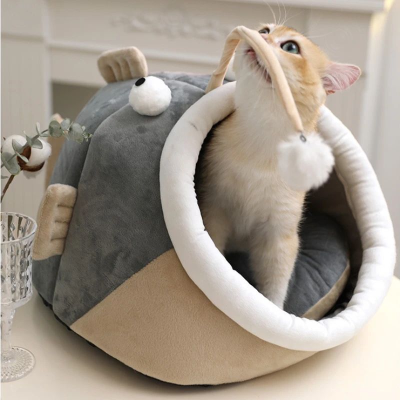 KFX-6439101 Winter Cat Nest Lantern House - Semi-closed Deerskin Velvet Small Dog Kennel for Cozy Comfort, Suitable for Multiple Cats
