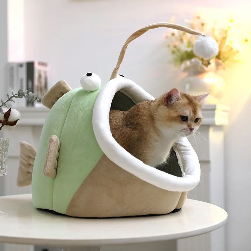 KFX-6439101 Winter Cat Nest Lantern House - Semi-closed Deerskin Velvet Small Dog Kennel for Cozy Comfort, Suitable for Multiple Cats